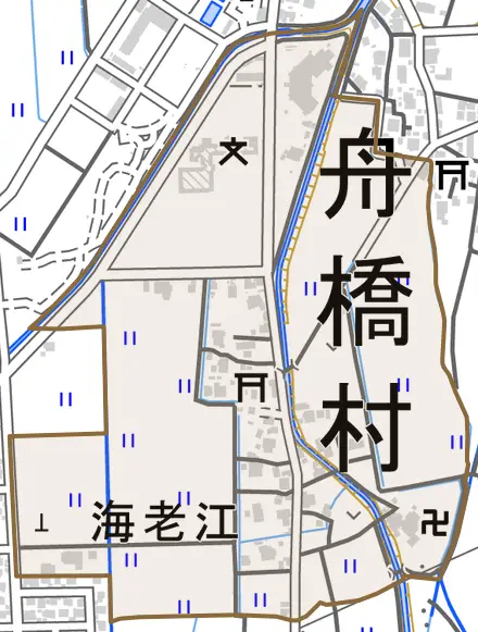 海老江とその周辺の地図。町の範囲を重ねている