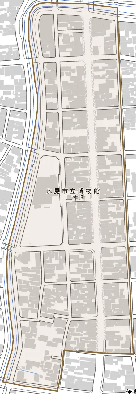本町とその周辺の地図。町の範囲を重ねている
