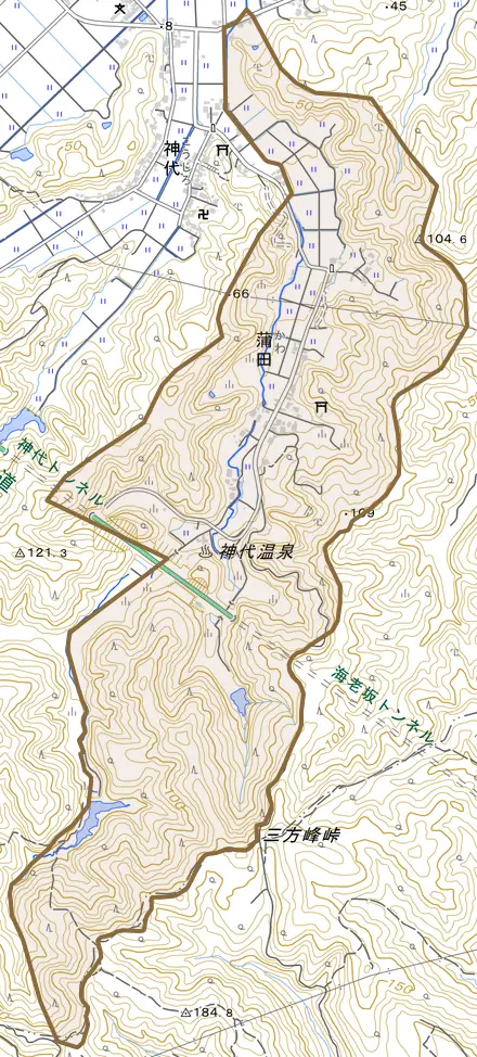 蒲田とその周辺の地図。町の範囲を重ねている