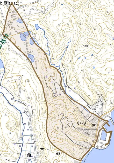 小杉とその周辺の地図。町の範囲を重ねている