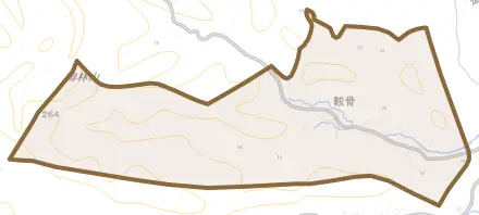 鞍骨とその周辺の地図。町の範囲を重ねている