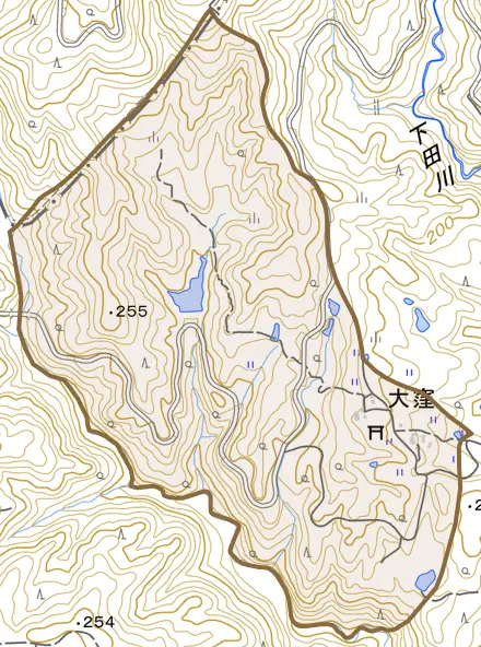大窪とその周辺の地図。町の範囲を重ねている