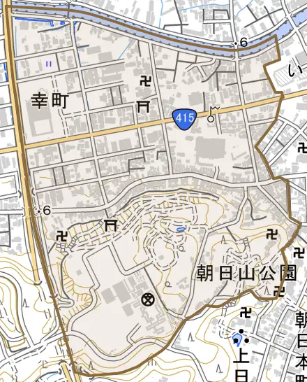幸町とその周辺の地図。町の範囲を重ねている