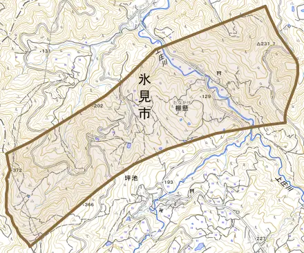 棚懸とその周辺の地図。町の範囲を重ねている