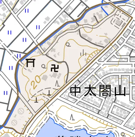 日宮とその周辺の地図。町の範囲を重ねている