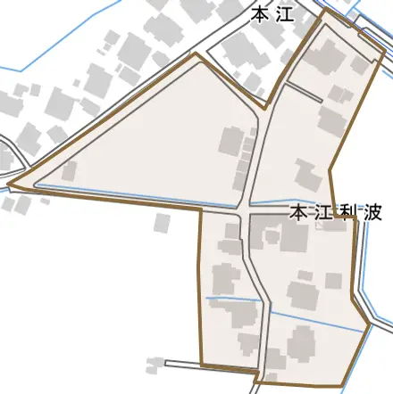 本江利波とその周辺の地図。町の範囲を重ねている