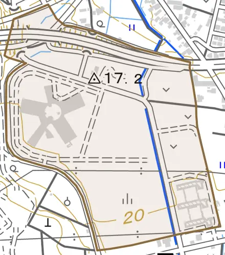 池多とその周辺の地図。町の範囲を重ねている
