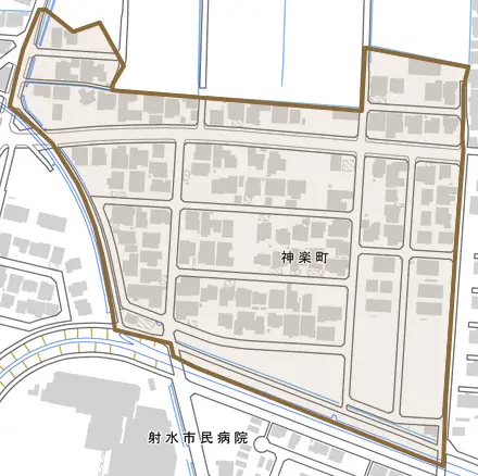 神楽町とその周辺の地図。町の範囲を重ねている