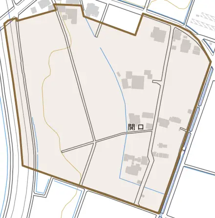 開口とその周辺の地図。町の範囲を重ねている