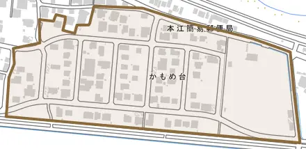 かもめ台とその周辺の地図。町の範囲を重ねている