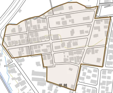 中老田新とその周辺の地図。町の範囲を重ねている