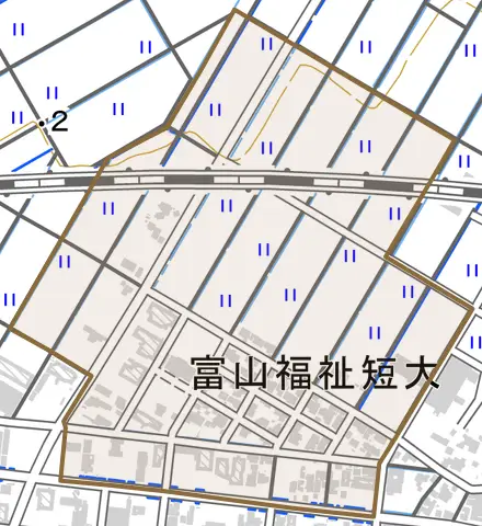 三ケとその周辺の地図。町の範囲を重ねている