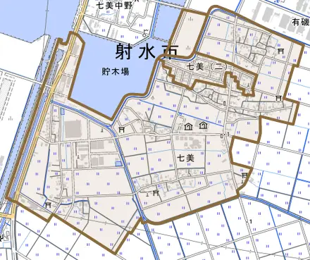 七美とその周辺の地図。町の範囲を重ねている