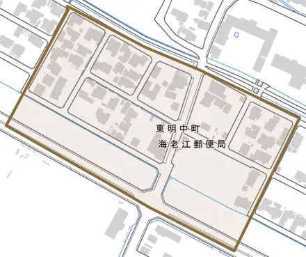 東明中町とその周辺の地図。町の範囲を重ねている
