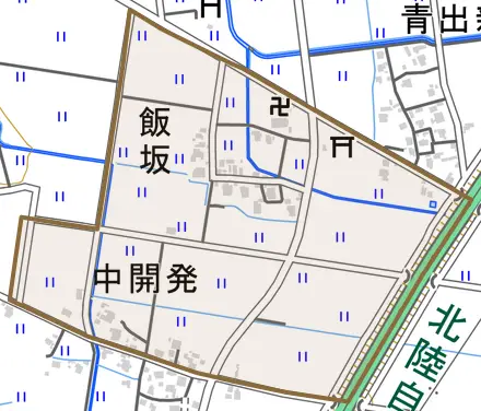 飯坂とその周辺の地図。町の範囲を重ねている