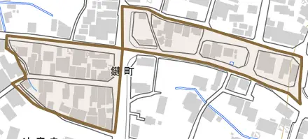鍵町とその周辺の地図。町の範囲を重ねている