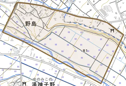 野島とその周辺の地図。町の範囲を重ねている