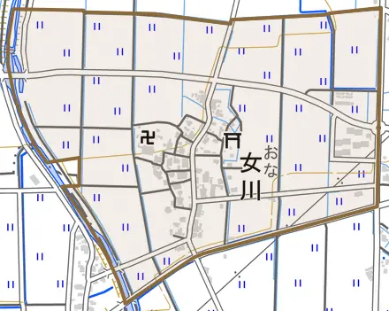 女川とその周辺の地図。町の範囲を重ねている