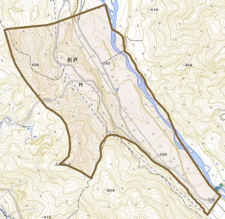 折戸とその周辺の地図。町の範囲を重ねている