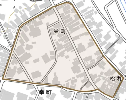 栄町とその周辺の地図。町の範囲を重ねている