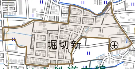 堀切新とその周辺の地図。町の範囲を重ねている