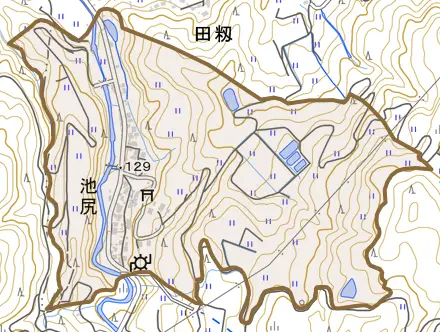 池尻とその周辺の地図。町の範囲を重ねている