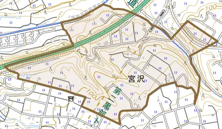 枕野とその周辺の地図。町の範囲を重ねている