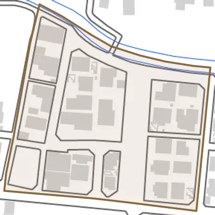 高橋とその周辺の地図。町の範囲を重ねている