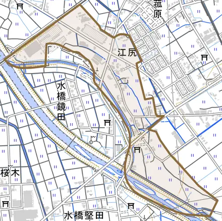 江尻とその周辺の地図。町の範囲を重ねている