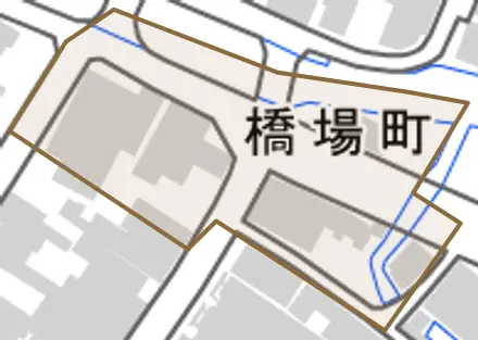 橋場町とその周辺の地図。町の範囲を重ねている