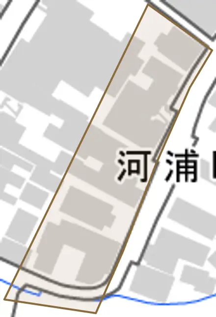河浦町とその周辺の地図。町の範囲を重ねている