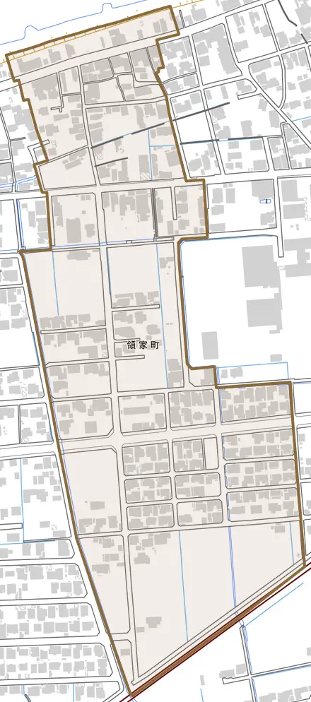 領家町とその周辺の地図。町の範囲を重ねている