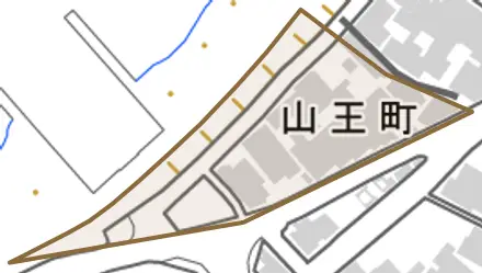山王町とその周辺の地図。町の範囲を重ねている