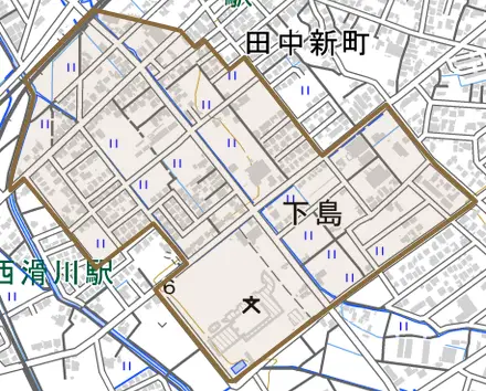 下島とその周辺の地図。町の範囲を重ねている