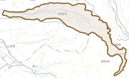 東福寺とその周辺の地図。町の範囲を重ねている