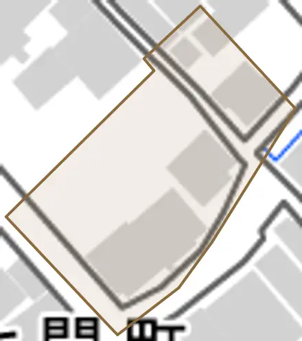 馬町とその周辺の地図。町の範囲を重ねている