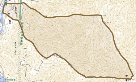 東赤尾とその周辺の地図。町の範囲を重ねている