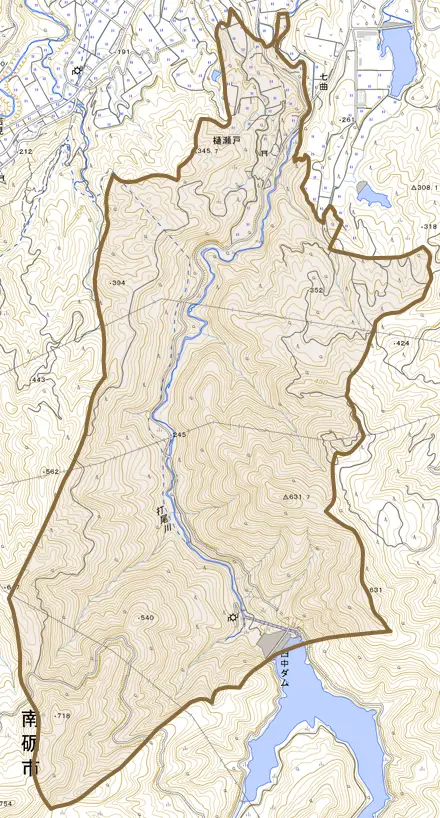 樋瀬戸とその周辺の地図。町の範囲を重ねている