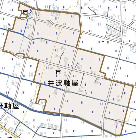 井波軸屋とその周辺の地図。町の範囲を重ねている