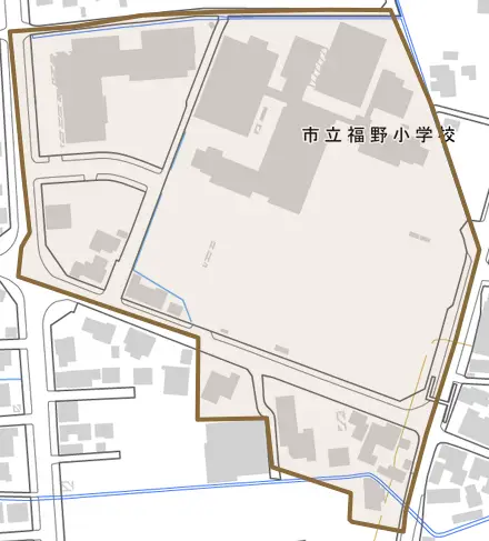 寺家新屋敷とその周辺の地図。町の範囲を重ねている