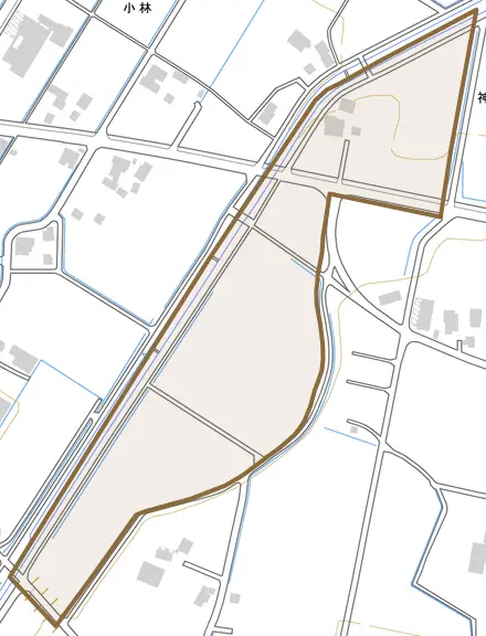 神宮寺とその周辺の地図。町の範囲を重ねている