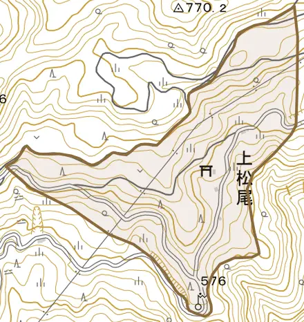 上松尾とその周辺の地図。町の範囲を重ねている