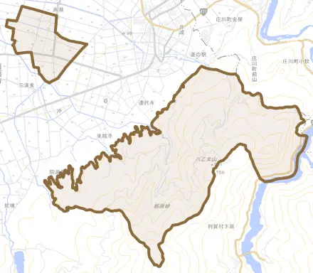 北市とその周辺の地図。町の範囲を重ねている