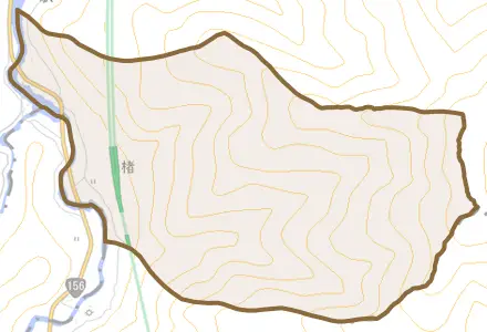 楮とその周辺の地図。町の範囲を重ねている