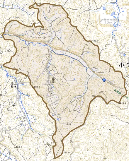 蔵原とその周辺の地図。町の範囲を重ねている
