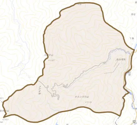 西赤尾町とその周辺の地図。町の範囲を重ねている