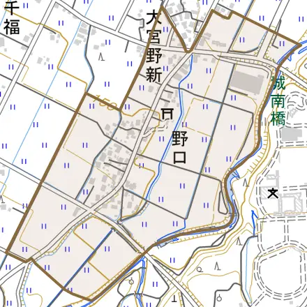 野口とその周辺の地図。町の範囲を重ねている