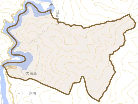 大崩島とその周辺の地図。町の範囲を重ねている