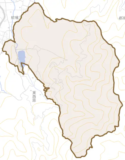 大野とその周辺の地図。町の範囲を重ねている