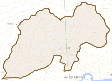 小瀬とその周辺の地図。町の範囲を重ねている